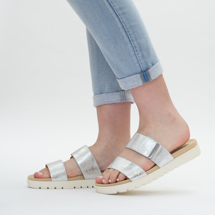 Ziera Nairo Silver Scratch Sandal Model Shot. Size 44 womens shoes