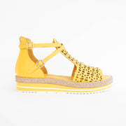Django and Juliette Accra Yellow Sandals side. Size 42 womens shoes