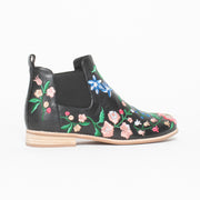 Django and Juliette Arturi Black Floral Ankle Boot back. Size 44 womens shoes