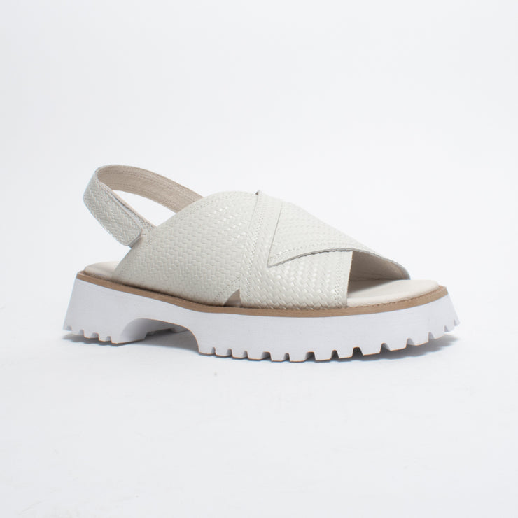 Minx Bobby Ivory Weave Emboss Sandal front. Size 44 womens shoes