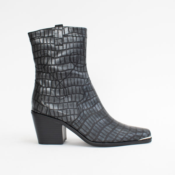 Tamara London Brill Steel Croc Print Ankle Boot side. Size 42 womens shoes