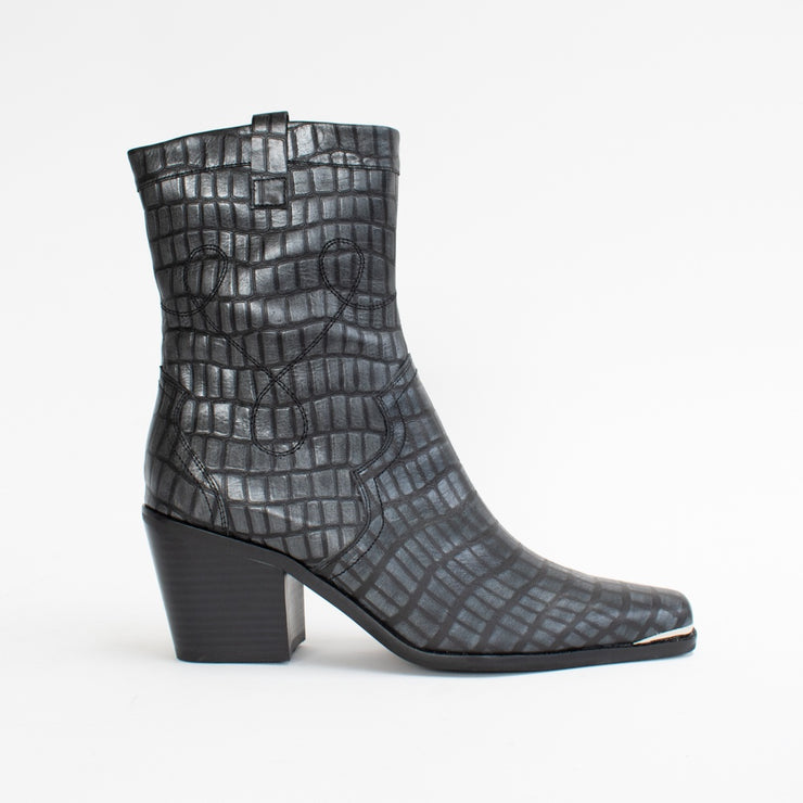 Tamara London Brill Steel Croc Print Ankle Boot side. Size 42 womens shoes
