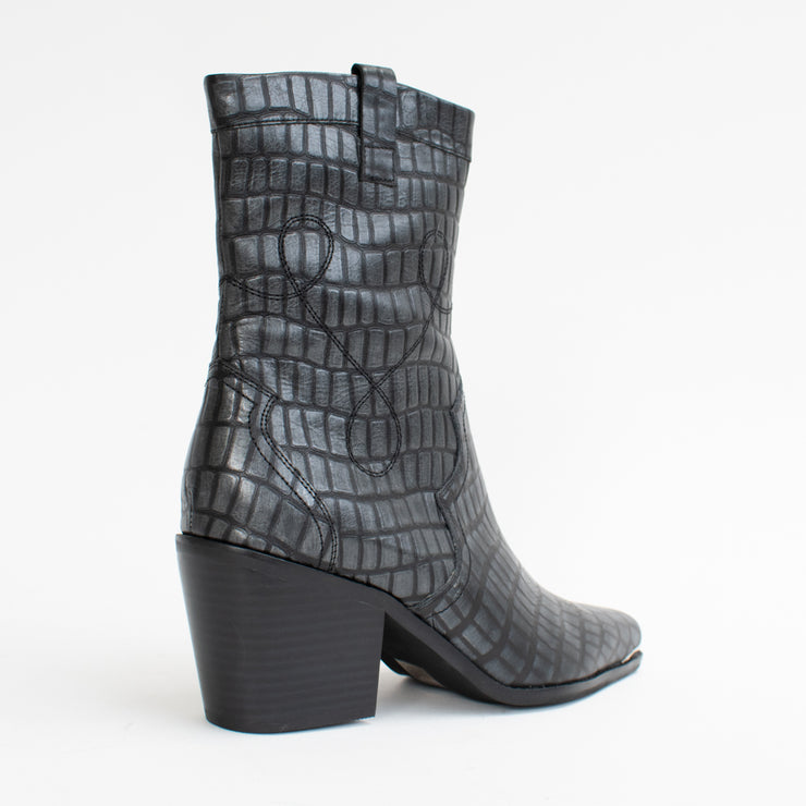 Tamara London Brill Steel Croc Print Ankle Boot back. Size 44 womens shoes