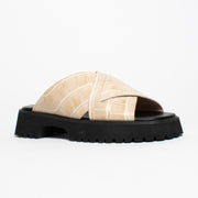 Minx Brooke Blonde Croc Print Sandal front. Size 44 womens shoes