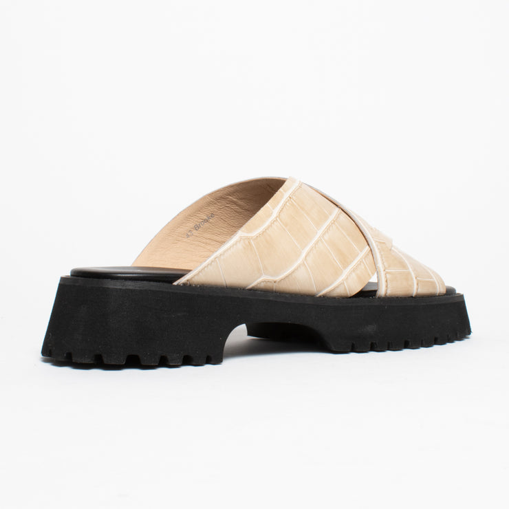 Minx Brooke Blonde Croc Print Sandal back. Size 45 womens shoes