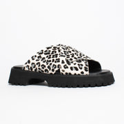 Minx Brooke Leopard Pony Print Sandal front. Size 44 womens shoes