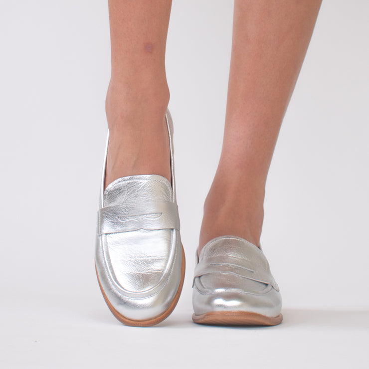 Bresley Angie Loafer Silver Model Shot. Size 42 womens shoes