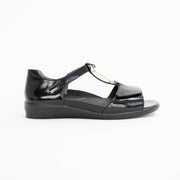 Ziera Deza XW Black Patent Sandal side. Size 42 womens shoes
