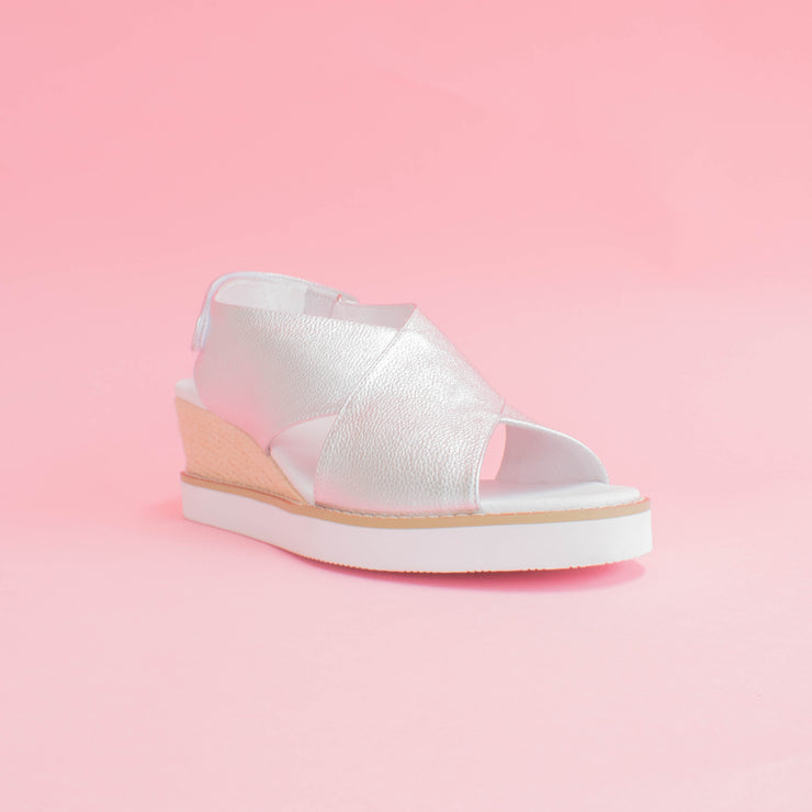 Hinako Mila Silver Sandals front. Size 43 womens shoes