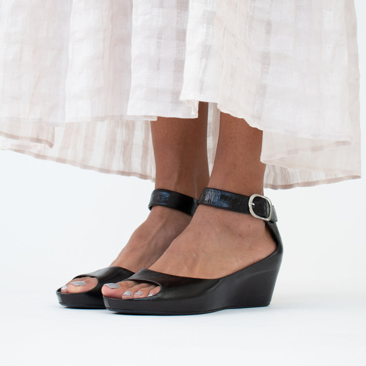 Bresley Sangria Black Sandals Model Shot side. Size 42 womens shoes