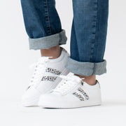Cabello Ultimate White Leopard Sneaker model shot. Size 44 womens shoes