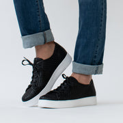 Minx Ellie Black Woven Sneakers model shot. Size 45 womens shoes