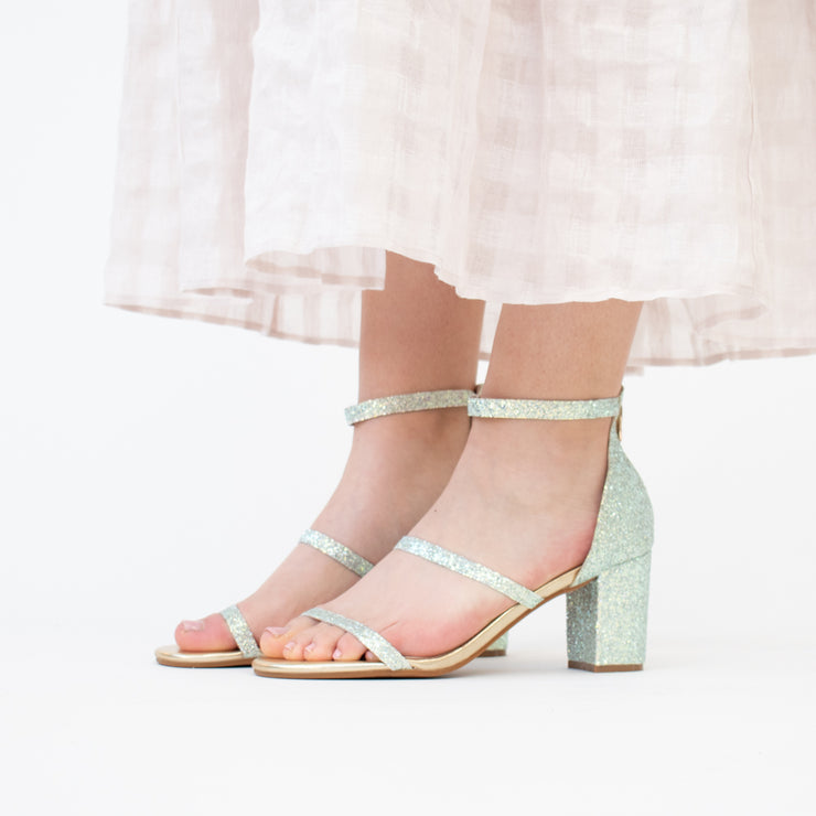 KatieNMe Clifton Sparkle Jewel Sandals Model Shot. Size 43 womens shoes