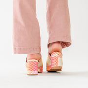 Dansi Madrid Citrus Weave Sandals side. Size 42 womens shoes. On model back view.