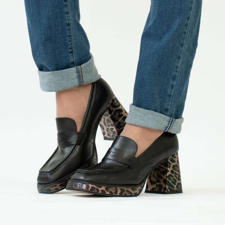 Tamara London Burdy Black Leopard Print Shoes model shot. Size 43 womens shoes