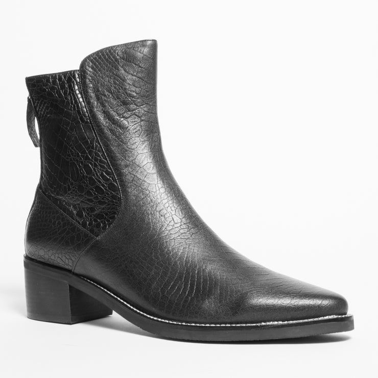 Bresley Dulcie Black Croc Print Ankle Boot front. Size 43 womens shoes