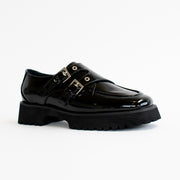 Ella Black Crinkle Patent Shoes front. Size 44 womens shoes