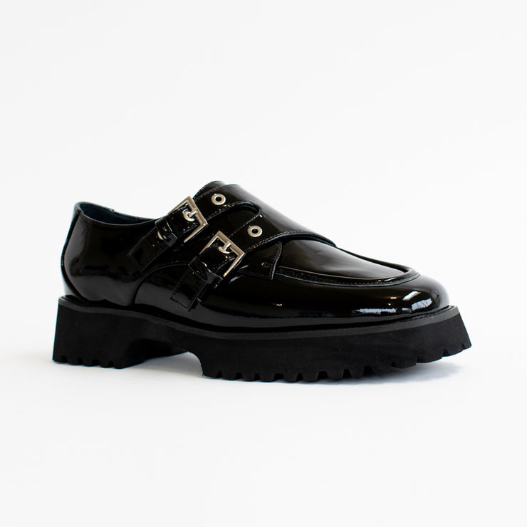 Ella Black Crinkle Patent Shoes front. Size 44 womens shoes