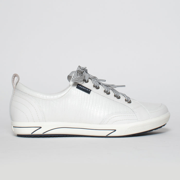 Frankie4 Ellie IV White Lizard Emboss Sneaker side. Size 10 womens shoes