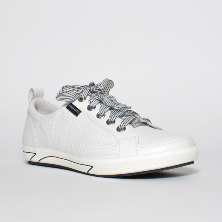 Frankie4 Ellie IV White Lizard Emboss Sneaker front. Size 11 womens shoes