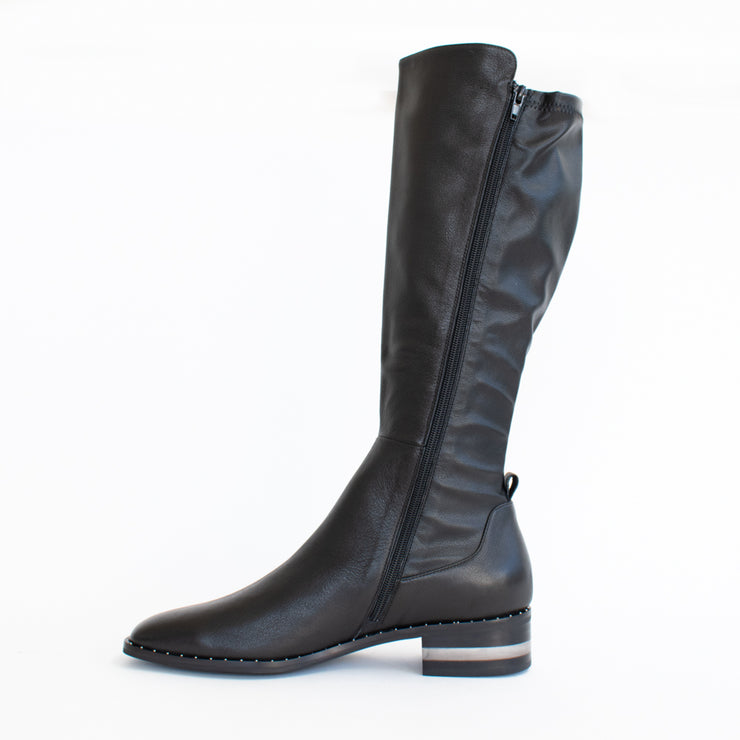 Django and Juliette Folmy Black Leather Stretch Long Boot inside. Size 45 womens shoes