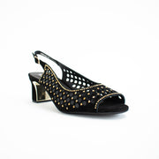 Django and Juliette Jackey Black Gold Sandals front. Size 43 womens shoes