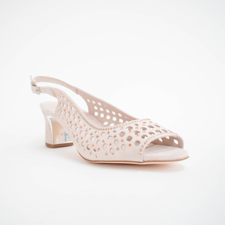 Django and Juliette Jackey Nude Rose Gold Sandals front. Size 43 womens shoes