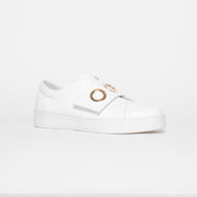 Django and Juliette Lanama White Leather White Sole Sneaker front. Size 43 womens shoes