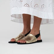 Bresley Snob Gold Sandals Model Shot side. 