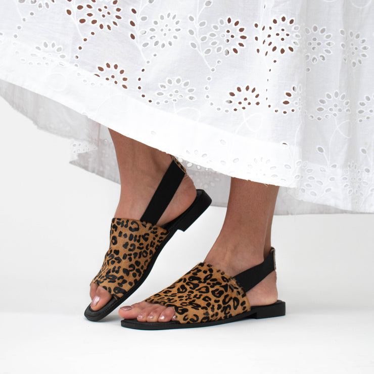 Bresley Snob Leopard Sandal Model Shot side. 