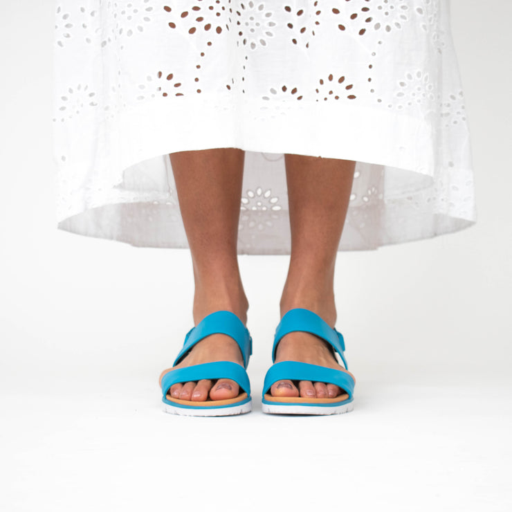 Isabella Chloe Blue Sandals Model Shot side.
