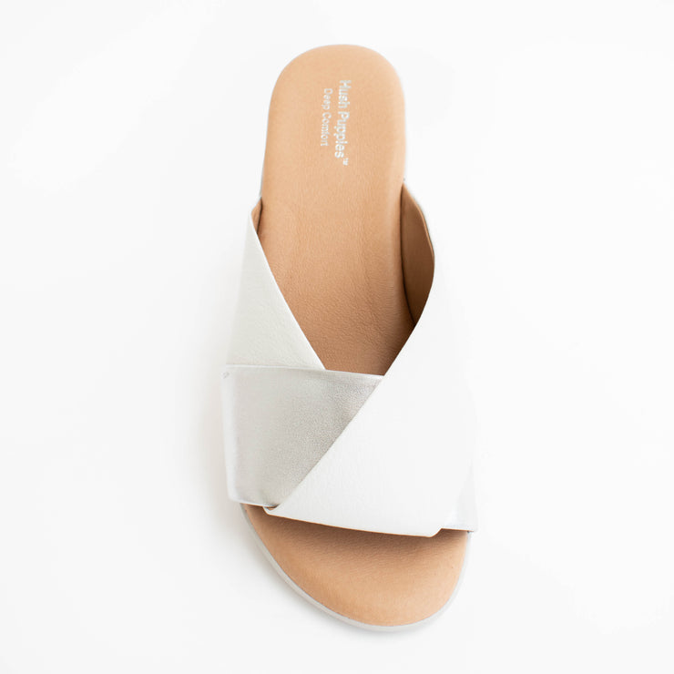Hush Puppies Nara White Silver Slides top. Size 10 womens shoes