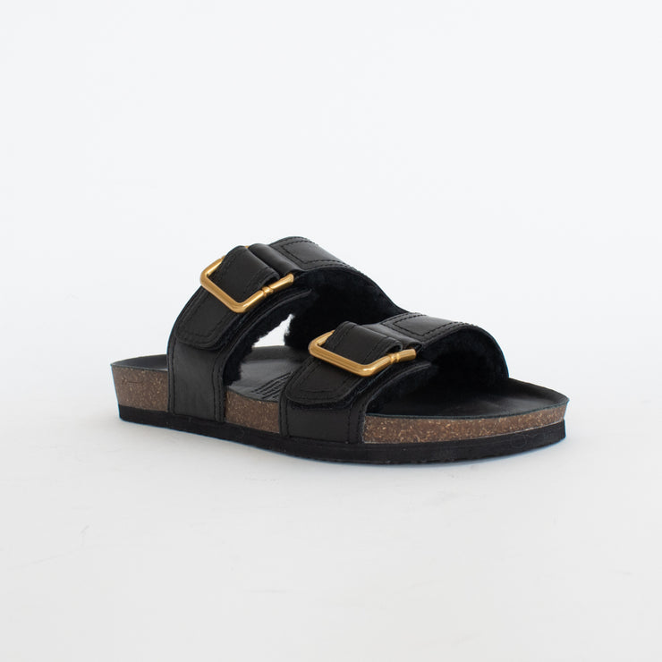 Frankie4 Nico Black Shearling Sandals front. Size 11 womens shoes