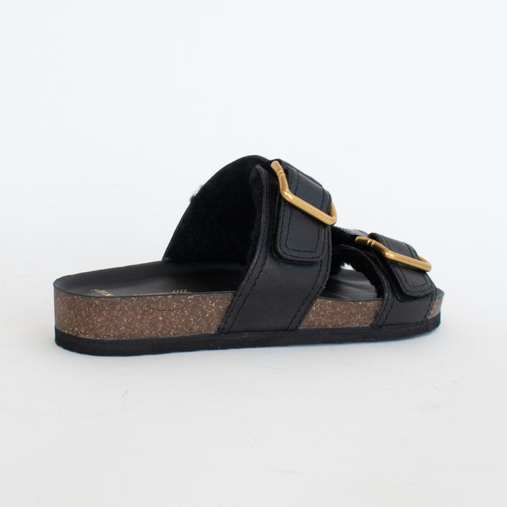 Frankie4 Nico Black Shearling Sandals back. Size 12 womens shoes