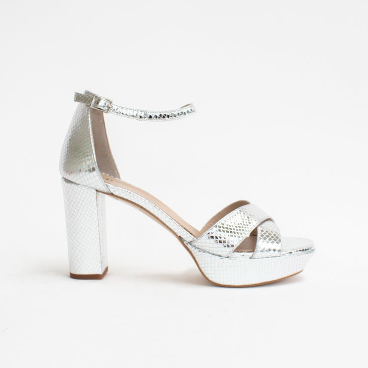 Dansi Pamplona Silver Print Sandals side. Size 42 womens shoes