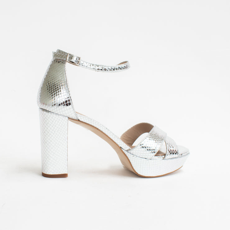 Dansi Pamplona Silver Print Sandals back. Size 44 womens shoes
