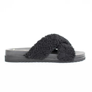 Frankie4 Rebel Black Shearling Slippers side. Size 10 womens shoes