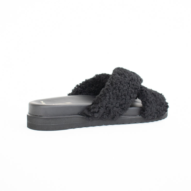 Frankie4 Rebel Black Shearling Slippers back. Size 12 womens shoes