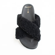 Frankie4 Rebel Black Shearling Slippers top. Size 10 womens shoes