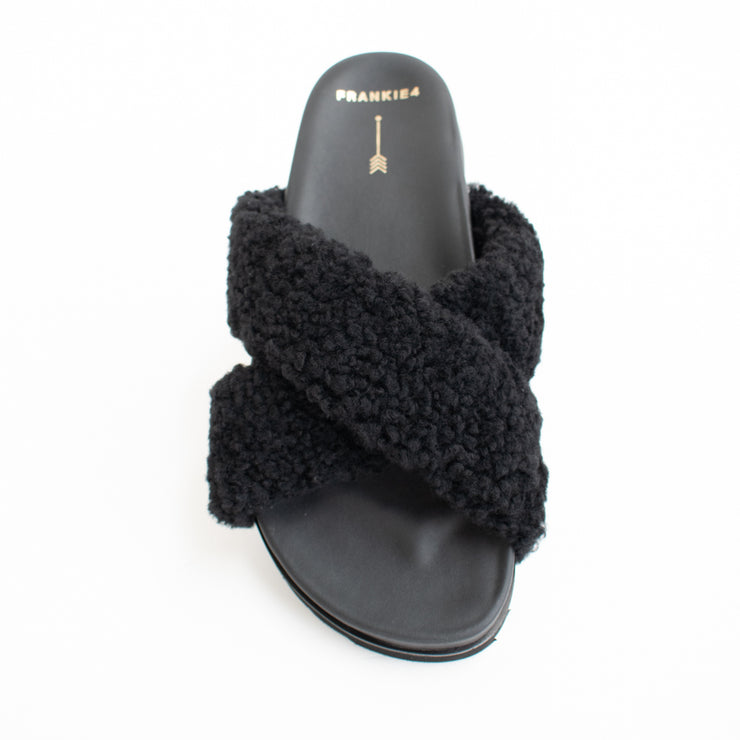 Frankie4 Rebel Black Shearling Slippers top. Size 10 womens shoes