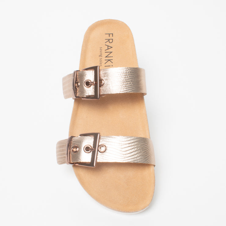 Frankie4 Sandy III Rose Gold Emboss Sandal top. Size 10 womens shoes