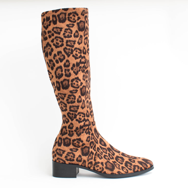 Django and Juliette Timothie Leopard Stretch Long Boot side. Size 42 womens shoes