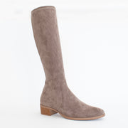 Django and Juliette Timothie Taupe Stretch Suede Long Boot front. Size 43 womens shoes