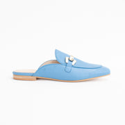 Dansi Valencia Blue Mules side. Size 42 womens shoes