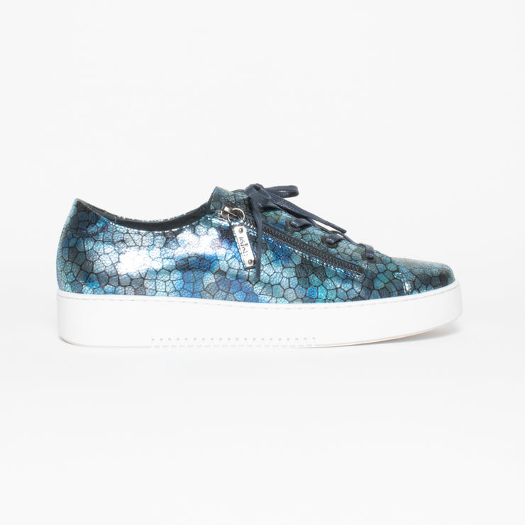 Minx Zip Pop Blue Mosaic Sneaker side. Size 42 womens shoes