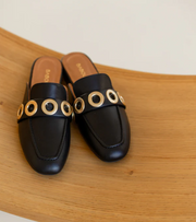 Babouche Lifestyle Karly 1 Black Slides on model. Size 43 womens shoes