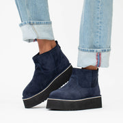 Babouche Noor Navy Suede Boot Model Shot. Size 43 womens shoes