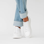 Hush Puppies Burst White Sneaker Model Shot. Size 11 womens shoes