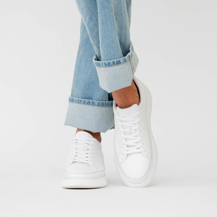 Hush Puppies Burst White Sneaker Model Shot. Size 11 womens shoes