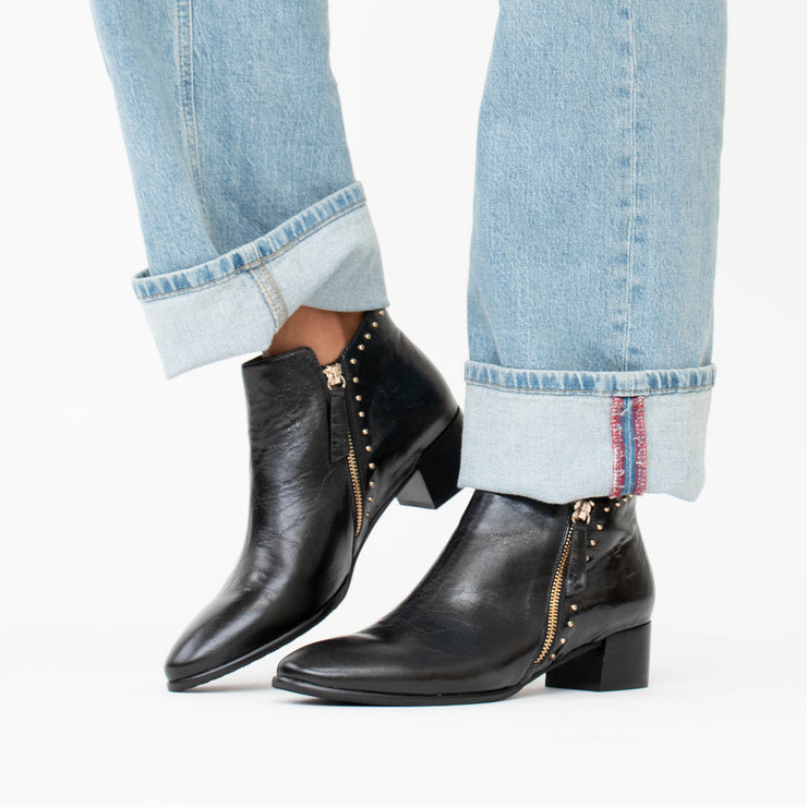 Bresley Anthea Black Craze Ankle Boot Model Shot. Size 43 womens shoes